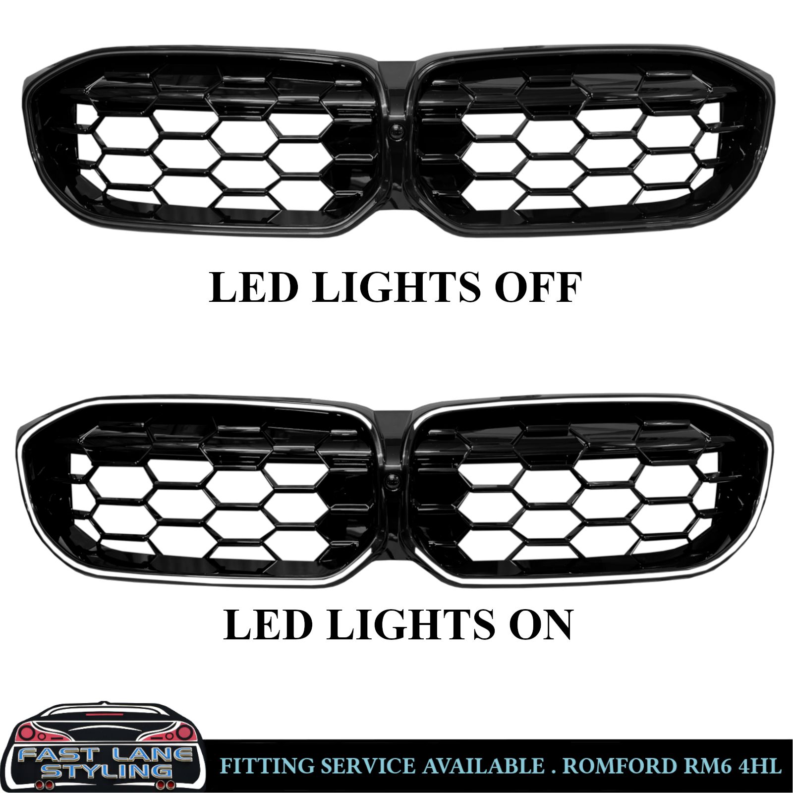 FOR BMW 3 SERIES G20 G21 LCI FRONT GRILLE LED LIGHTS DIAMOND STYLE GLOSS BLACK - Image 2