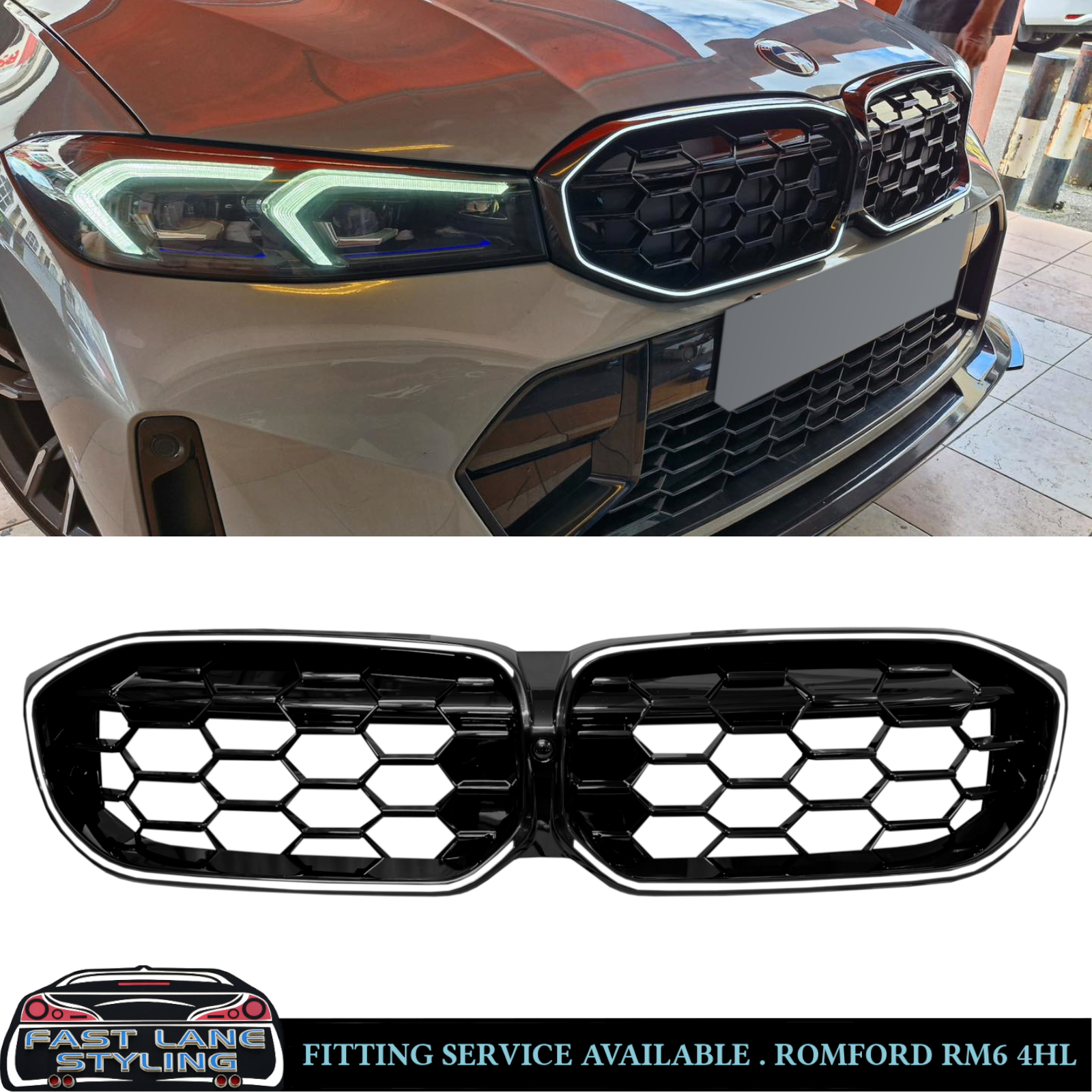 FOR BMW 3 SERIES G20 G21 LCI FRONT GRILLE LED LIGHTS DIAMOND STYLE GLOSS BLACK