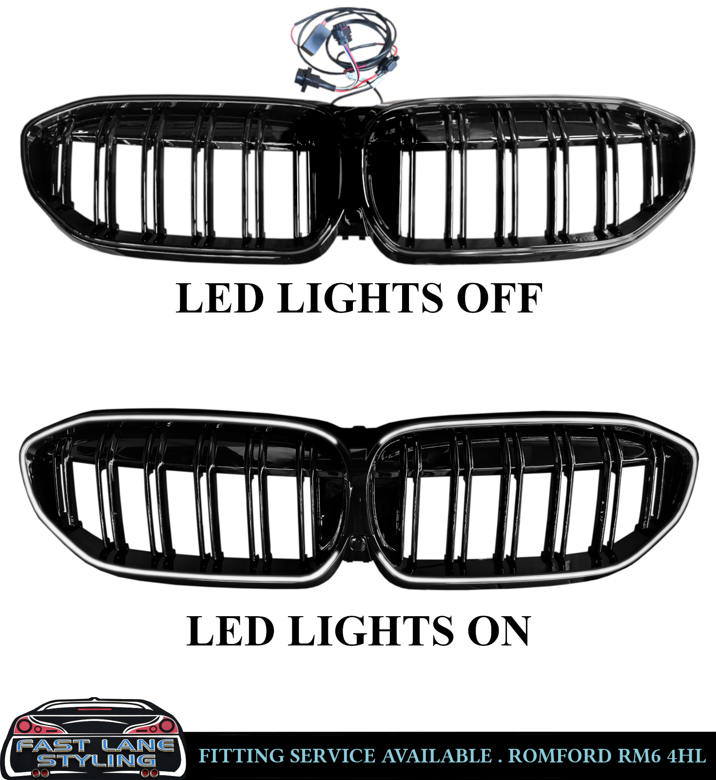 FOR BMW 3 SERIES G20 G21 PRE-LCI FRONT KIDNEY GRILLE WITH LED LIGHTS GLOSS BLACK - Image 2