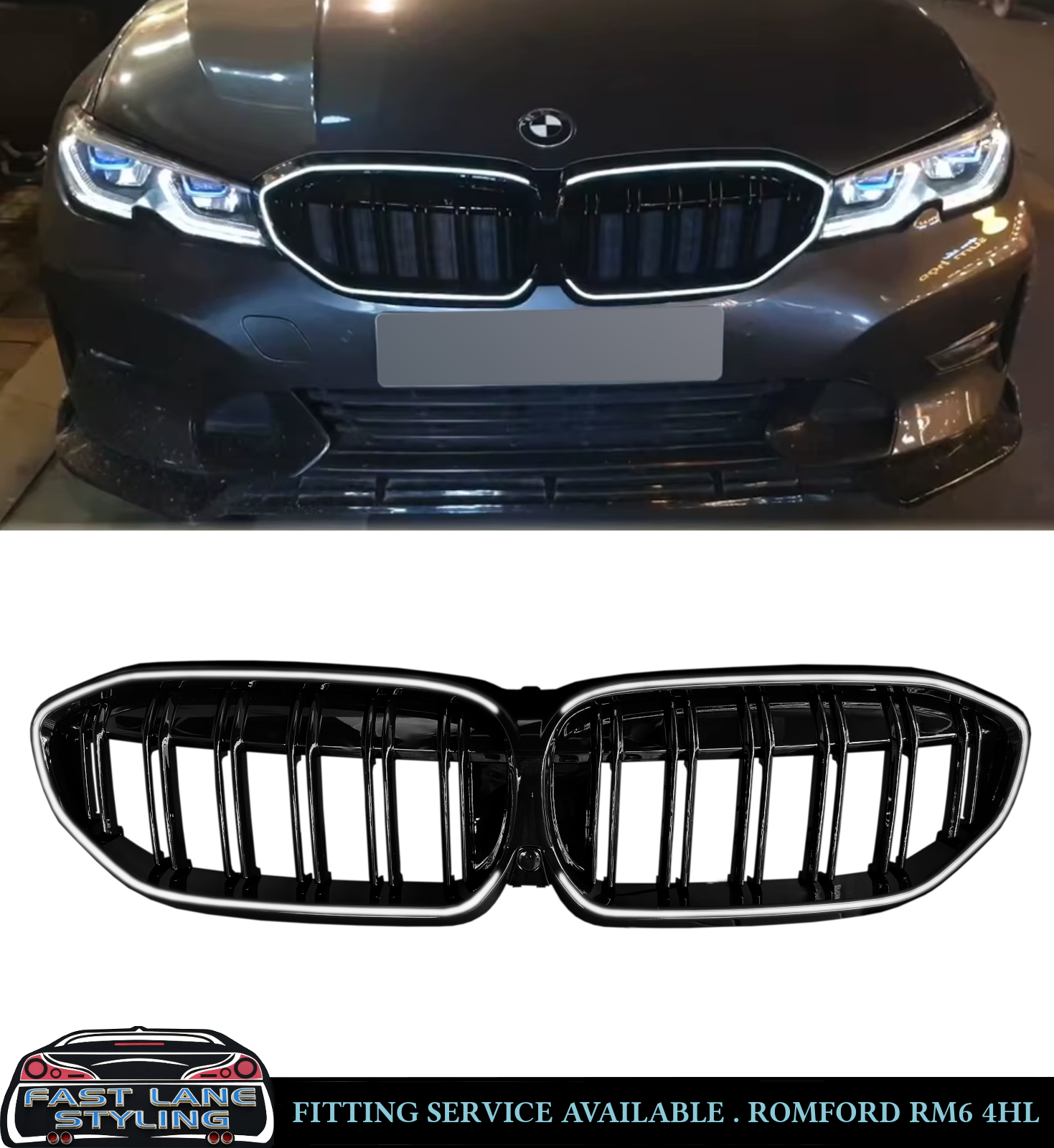 FOR BMW 3 SERIES G20 G21 PRE-LCI FRONT KIDNEY GRILLE WITH LED LIGHTS GLOSS BLACK