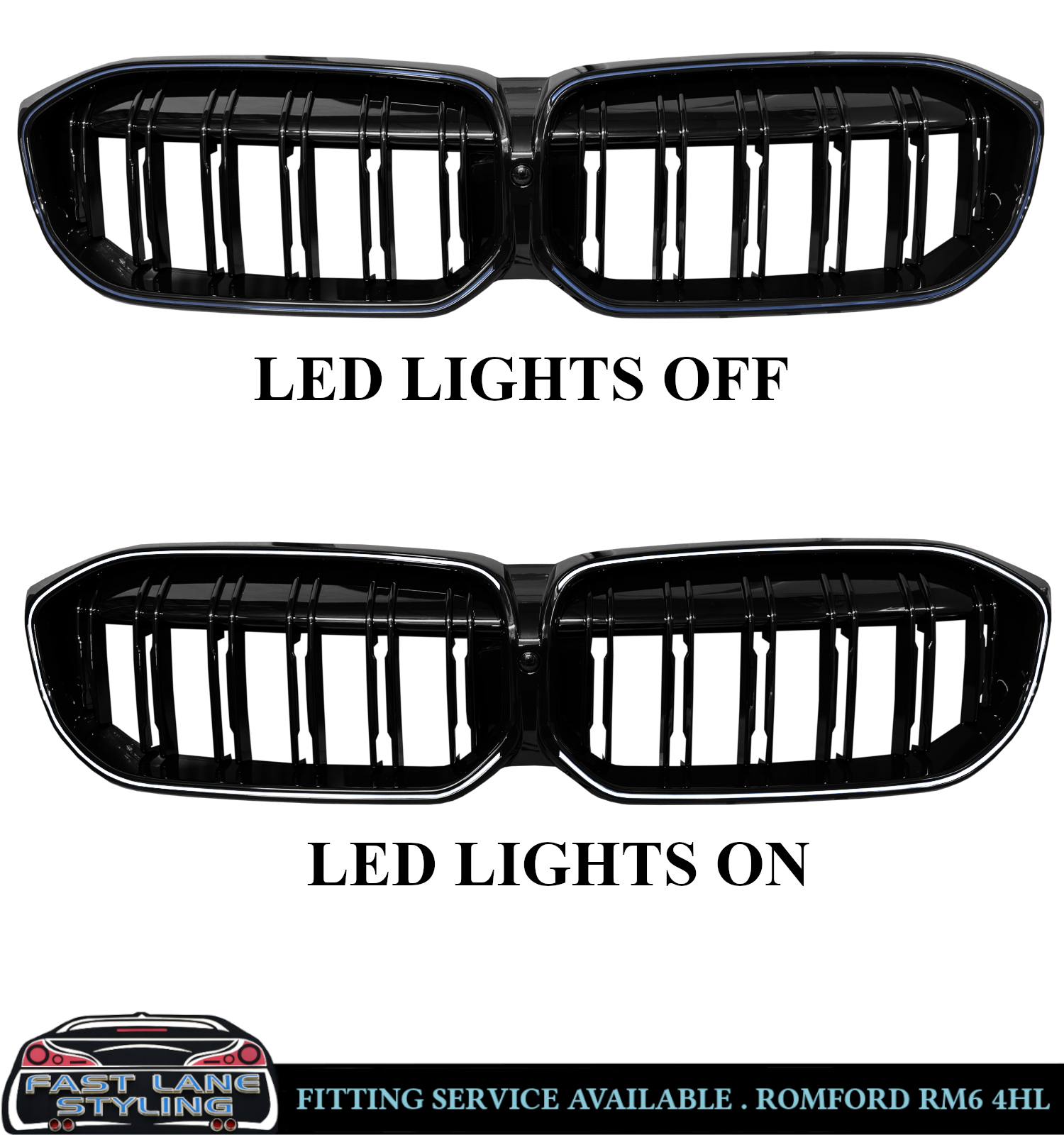 FOR BMW 3 SERIES G20 G21 LCI FRONT KIDNEY GRILLE LED LIGHTS GLOSS BLACK 2022+ - Image 2