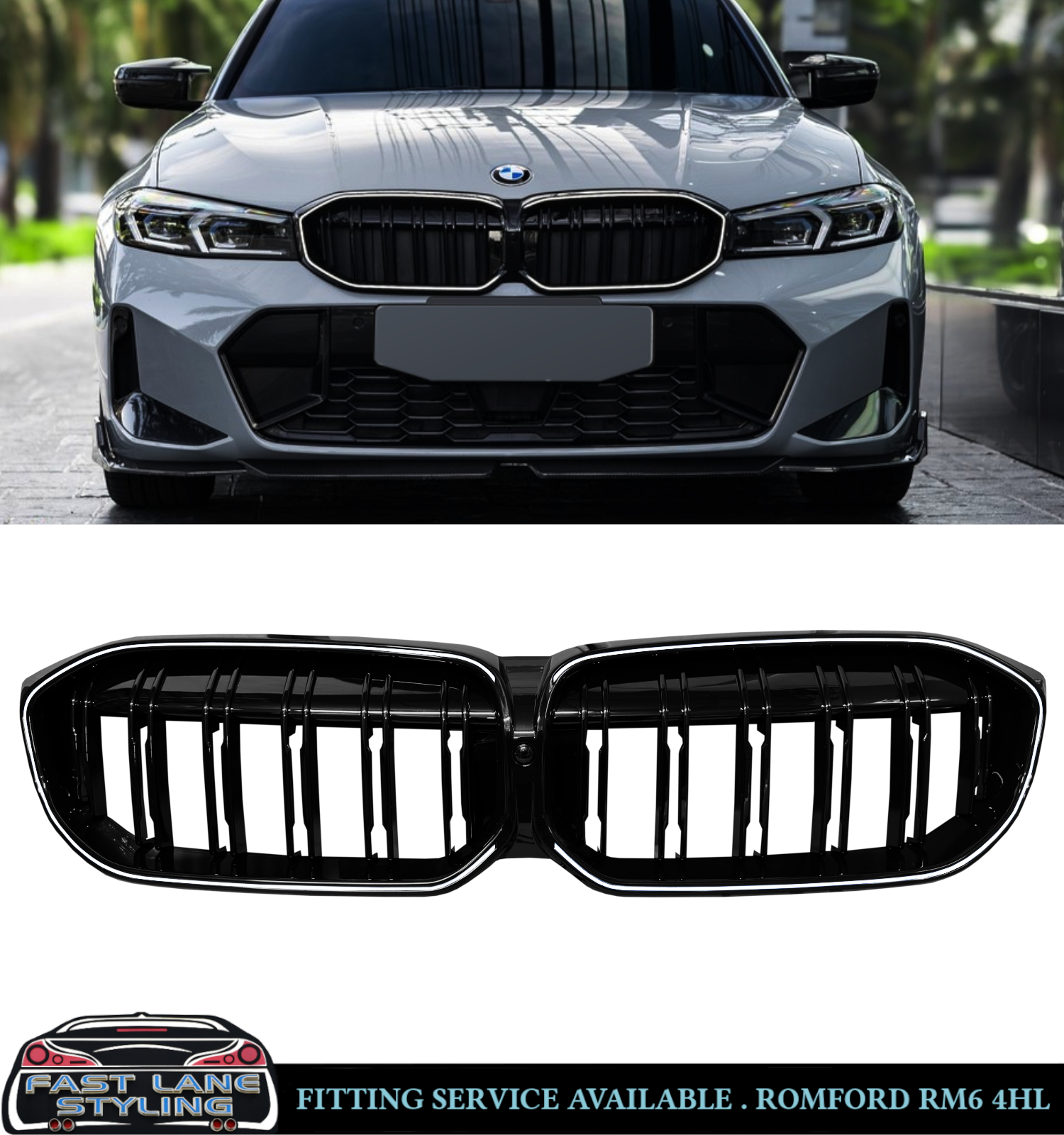 FOR BMW 3 SERIES G20 G21 LCI FRONT KIDNEY GRILLE LED LIGHTS GLOSS BLACK 2022+