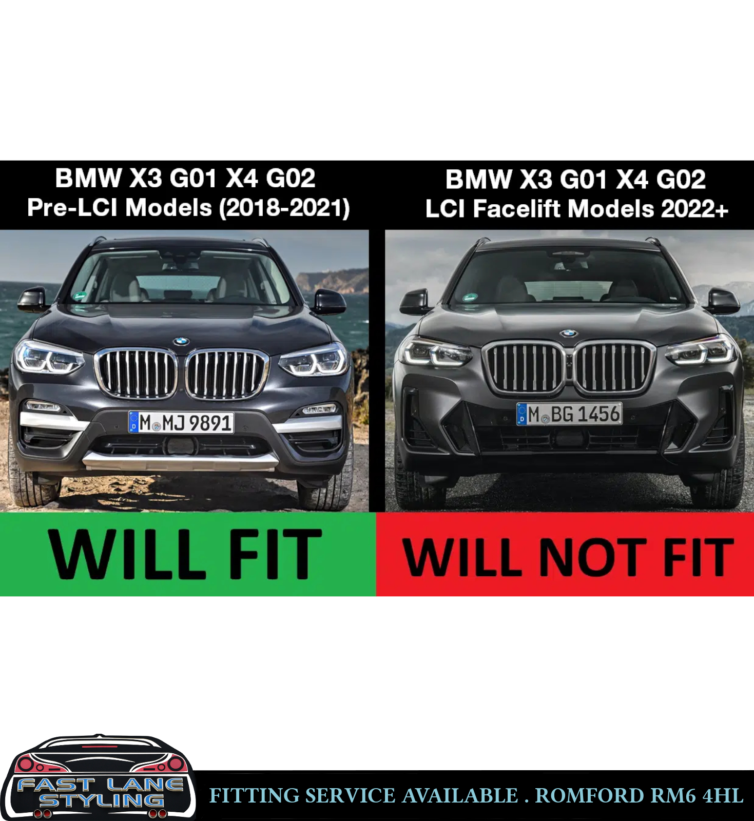 FRONT KIDNEY GRILLE DOUBLE SLAT GLOSS BLACK FOR BMW X3 G01 X4 G02 PRE-LCI 17-21 - Image 4