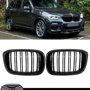FRONT KIDNEY GRILLE DOUBLE SLAT GLOSS BLACK FOR BMW X3 G01 X4 G02 PRE-LCI 17-21