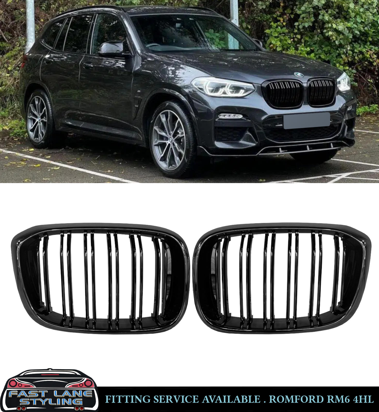 FRONT KIDNEY GRILLE DOUBLE SLAT GLOSS BLACK FOR BMW X3 G01 X4 G02 PRE-LCI 17-21