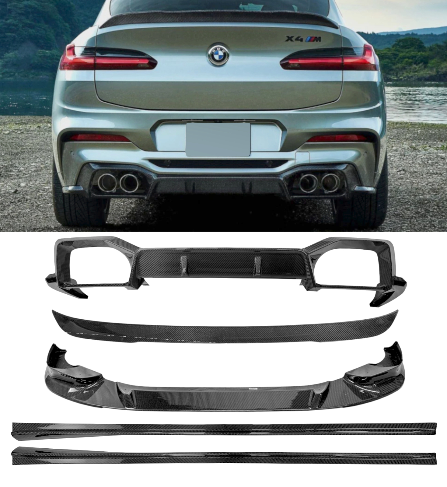 FOR BMW X4M F98 AERO BODY KIT REAL CARBON FIBRE DIFFUSER SPLITTER SIDE SKIRTS