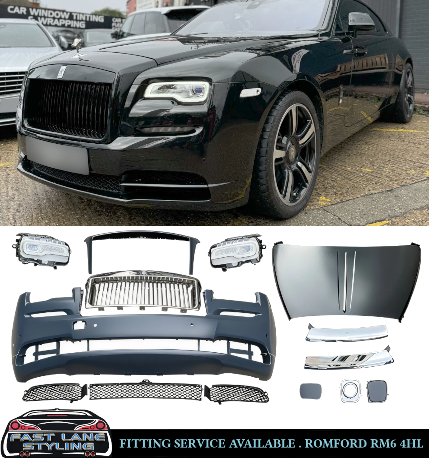 FOR ROLLS ROYCE WRAITH 2015-2016 TO FACELIFT 2017-2021 BODYKIT BUMPER HEADLIGHTS
