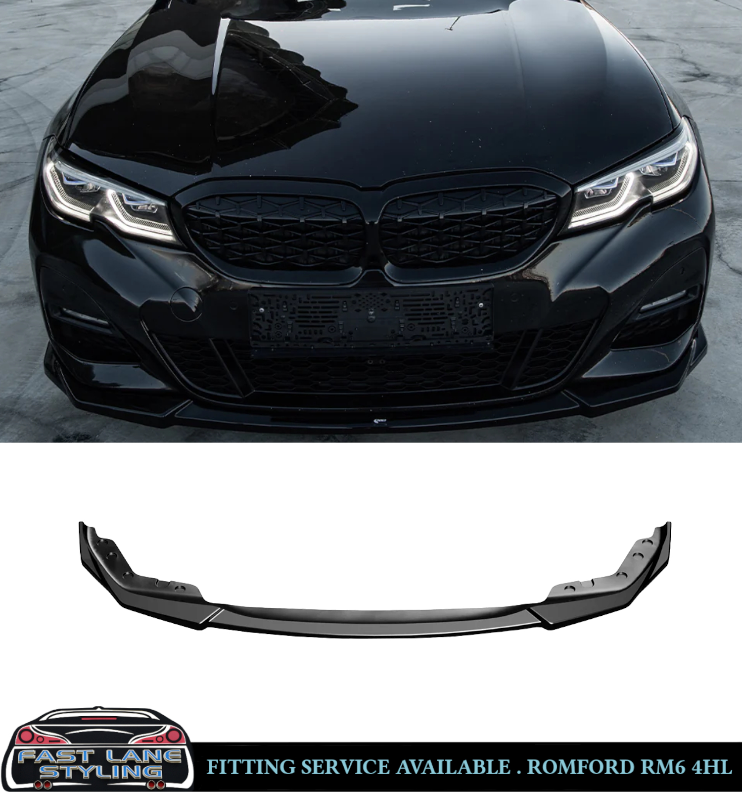 GLOSS BLACK BODY KIT FOR BMW 3 SERIES G20 18-22 FRONT SPLITTER DIFFUSER SPOILER - Image 2