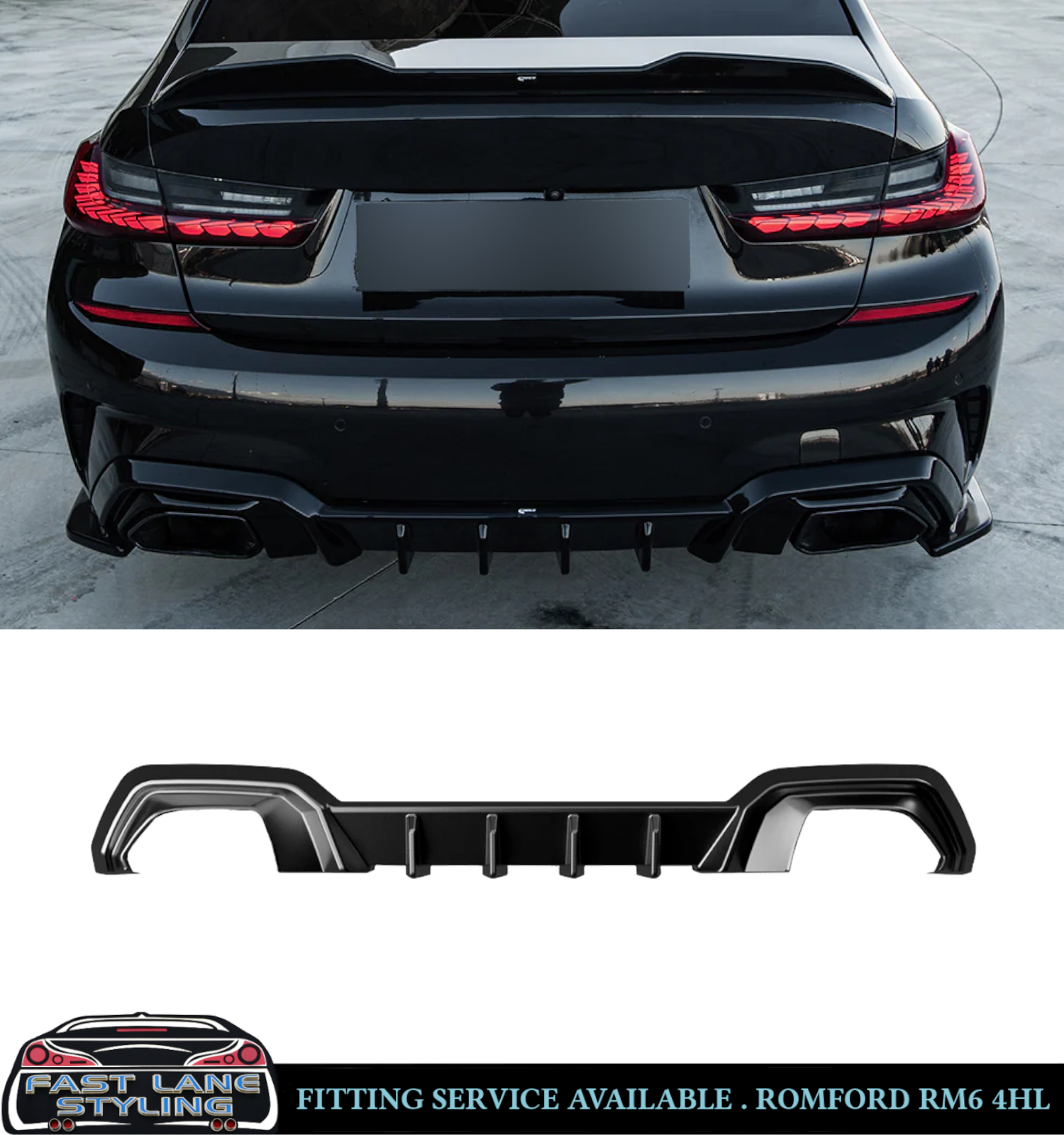 GLOSS BLACK BODY KIT FOR BMW 3 SERIES G20 18-22 FRONT SPLITTER DIFFUSER SPOILER - Image 3