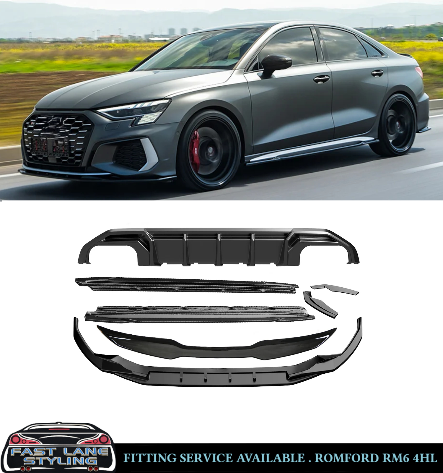 GLOSS BLACK BODY KIT FRONT SPLITTER DIFFUSER SPOILER FOR A3 & S3 S-LINE 20-24