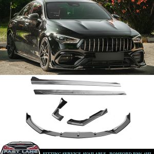 GLOSS BLACK AERO KIT FRONT LIP SIDE SKIRTS CANARDS FOR MERCEDES CLA45 2019-2023