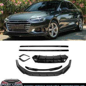 GLOSS BLACK BODY KIT FRONT LIP SPLITTER DIFFUSER SPOILER FOR AUDI A4 B9 19-24