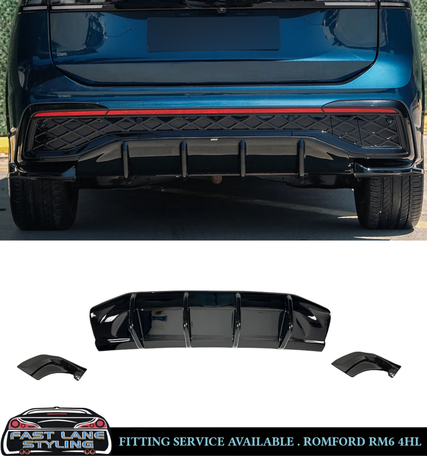 GLOSS BLACK BODY KIT FRONT SPLITTER DIFFUSER SPOILER FOR VW TIGUAN R-LINE 2024+ - Image 3