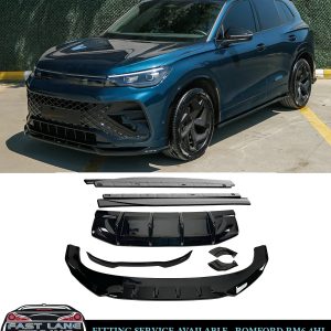 GLOSS BLACK BODY KIT FRONT SPLITTER DIFFUSER SPOILER FOR VW TIGUAN R-LINE 2024+