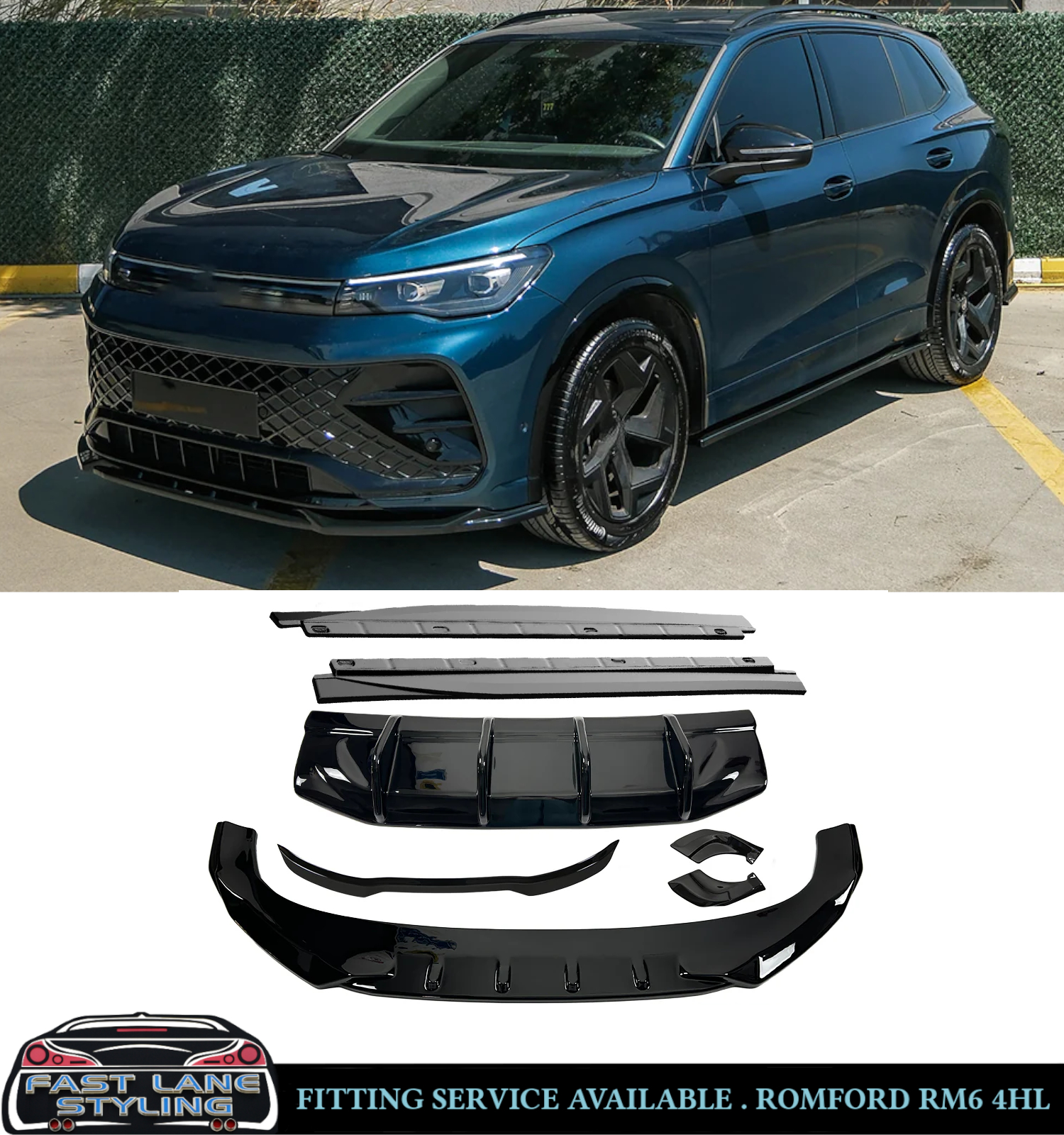 GLOSS BLACK BODY KIT FRONT SPLITTER DIFFUSER SPOILER FOR VW TIGUAN R-LINE 2024+