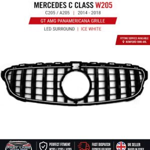 FOR MERCEDES C CLASS W205 C205 A205 2015-18 GT GRILLE GLOSS BLACK W/ LIGHT UP LED 6000K