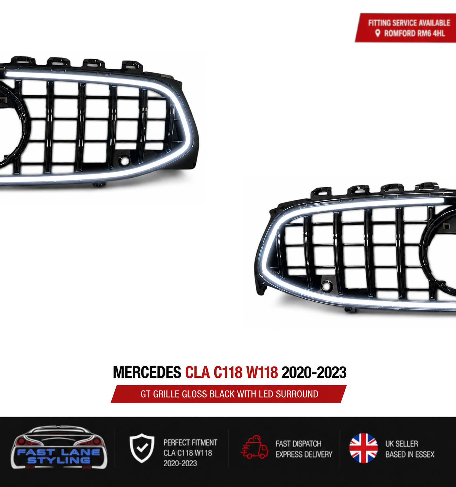 FOR MERCEDES CLA W118 C118 2020-2023 GT GRILLE GLOSS BLACK WITH LED SURROUND - Image 2