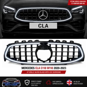 FOR MERCEDES CLA W118 C118 2020-2023 GT GRILLE GLOSS BLACK WITH LED SURROUND