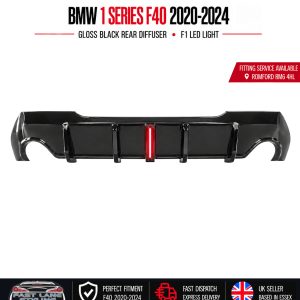 FOR BMW 1 SERIES F40 2020-2024 GLOSS BLACK REAR DIFFUSER WITH F1 LED LIGHT