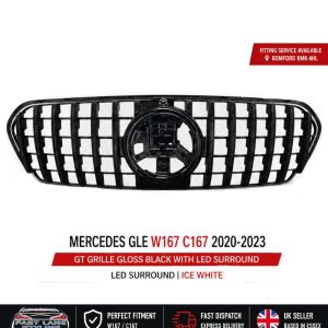 FOR MERCEDES GLE W167 C167 2020-2023 GT GRILLE GLOSS BLACK W/ LIGHT UP LED 6000K