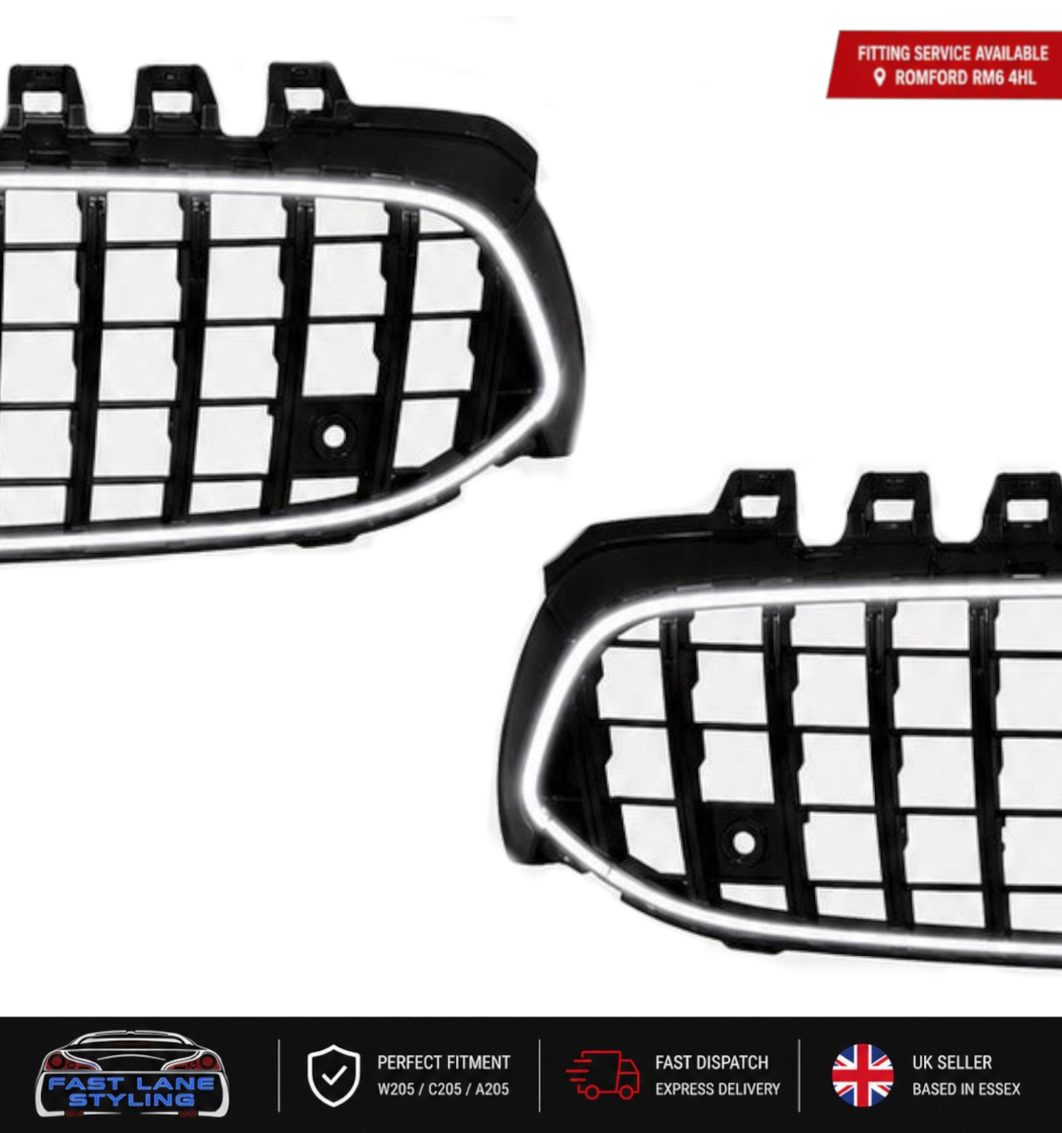 FOR MERCEDES A CLASS W177 2019-2023 GT GRILLE GLOSS BLACK W/ LED LIGHT UP 6000K - Image 2