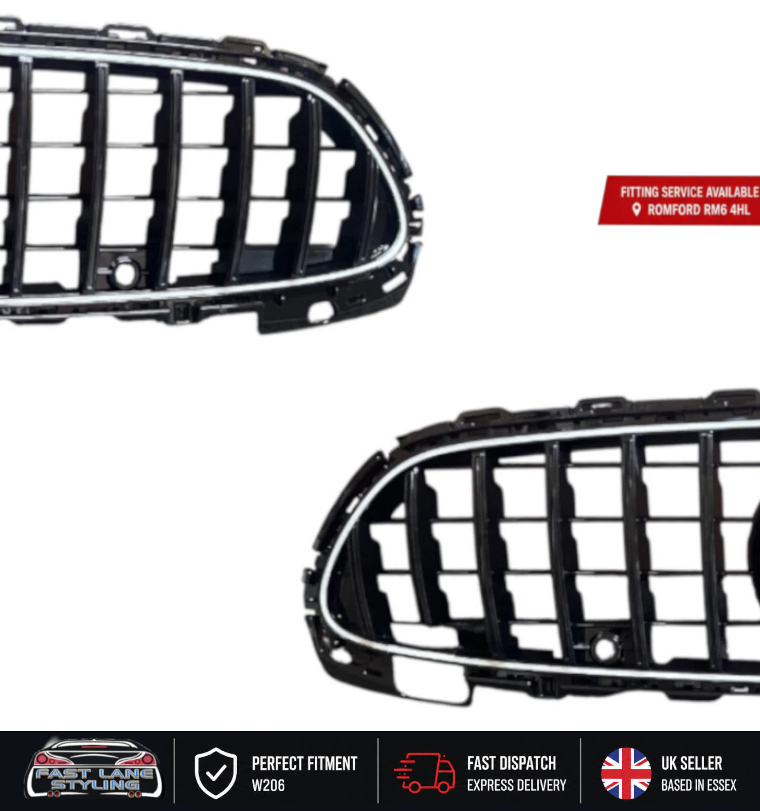 FOR MERCEDES C CLASS W206 2022+ GT GRILLE GLOSS BLACK WITH LED LIGHT UP 6000K - Image 2