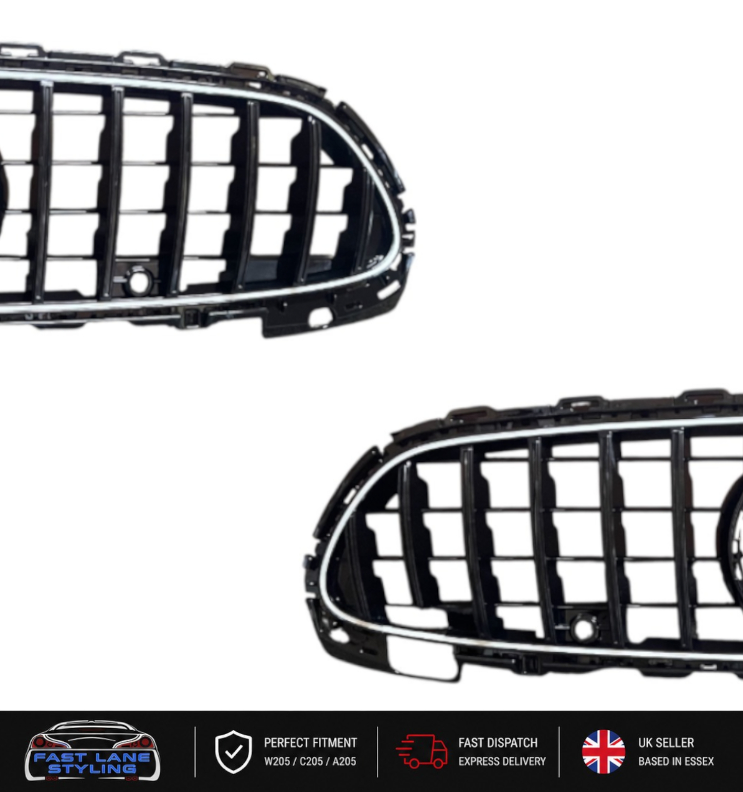 FOR MERCEDES C CLASS W206 2022+ GT GRILLE GLOSS BLACK WITH LED LIGHT UP 6000K - Image 2