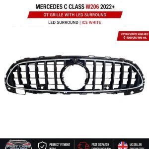 FOR MERCEDES C CLASS W206 2022+ GT GRILLE GLOSS BLACK WITH LED LIGHT UP 6000K