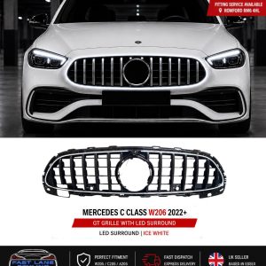 FOR MERCEDES C CLASS W206 2022+ GT GRILLE GLOSS BLACK WITH LED LIGHT UP 6000K