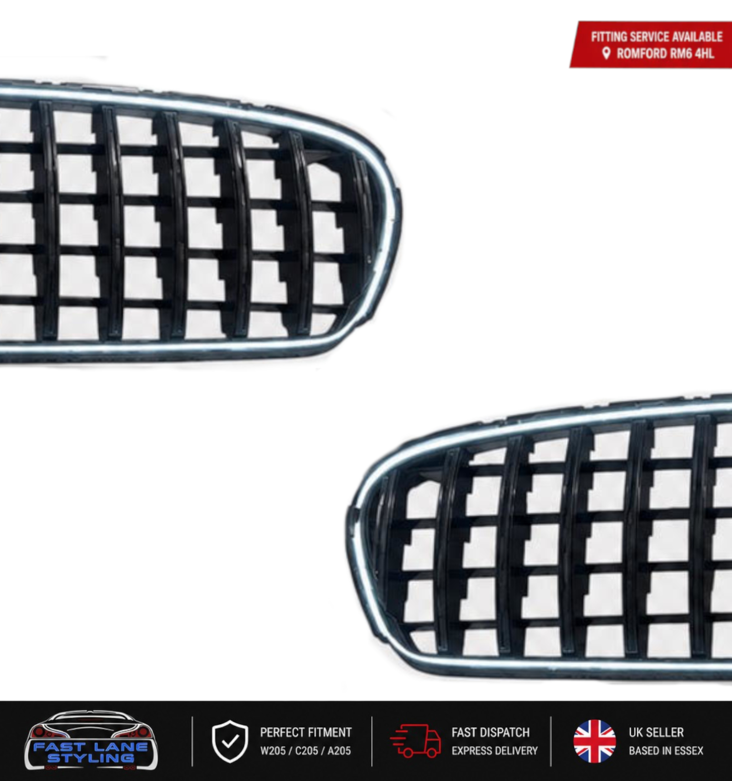 FOR MERCEDES GLC X253 C253 FACELIFT GT GRILLE GLOSS BLACK W/ LED LIGHT UP 6000K - Image 2