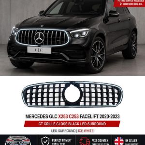 FOR MERCEDES GLC X253 C253 FACELIFT GT GRILLE GLOSS BLACK W/ LED LIGHT UP 6000K