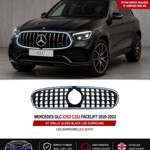 FOR MERCEDES GLC X253 C253 FACELIFT GT GRILLE GLOSS BLACK W/ LED LIGHT UP 6000K