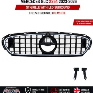 FOR MERCEDES GLC X254 2023-2026 GT GRILLE GLOSS BLACK WITH LED LIGHT UP 6000K