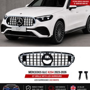 FOR MERCEDES GLC X254 2023-2026 GT GRILLE GLOSS BLACK WITH LED LIGHT UP 6000K