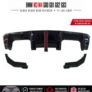 FOR BMW M3 M4 G80 G81 G82 G83 GLOSS BLACK REAR DIFFUSER WITH F1 LED LIGHT