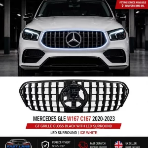 FOR MERCEDES GLE W167 C167 2020-2023 GT GRILLE GLOSS BLACK W/ LIGHT UP LED 6000K