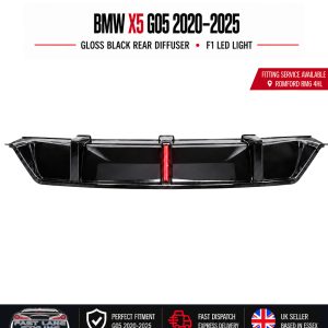 FOR BMW X5 G05 2020-2025 GLOSS BLACK REAR DIFFUSER WITH NEW STYLE F1 LED LIGHT