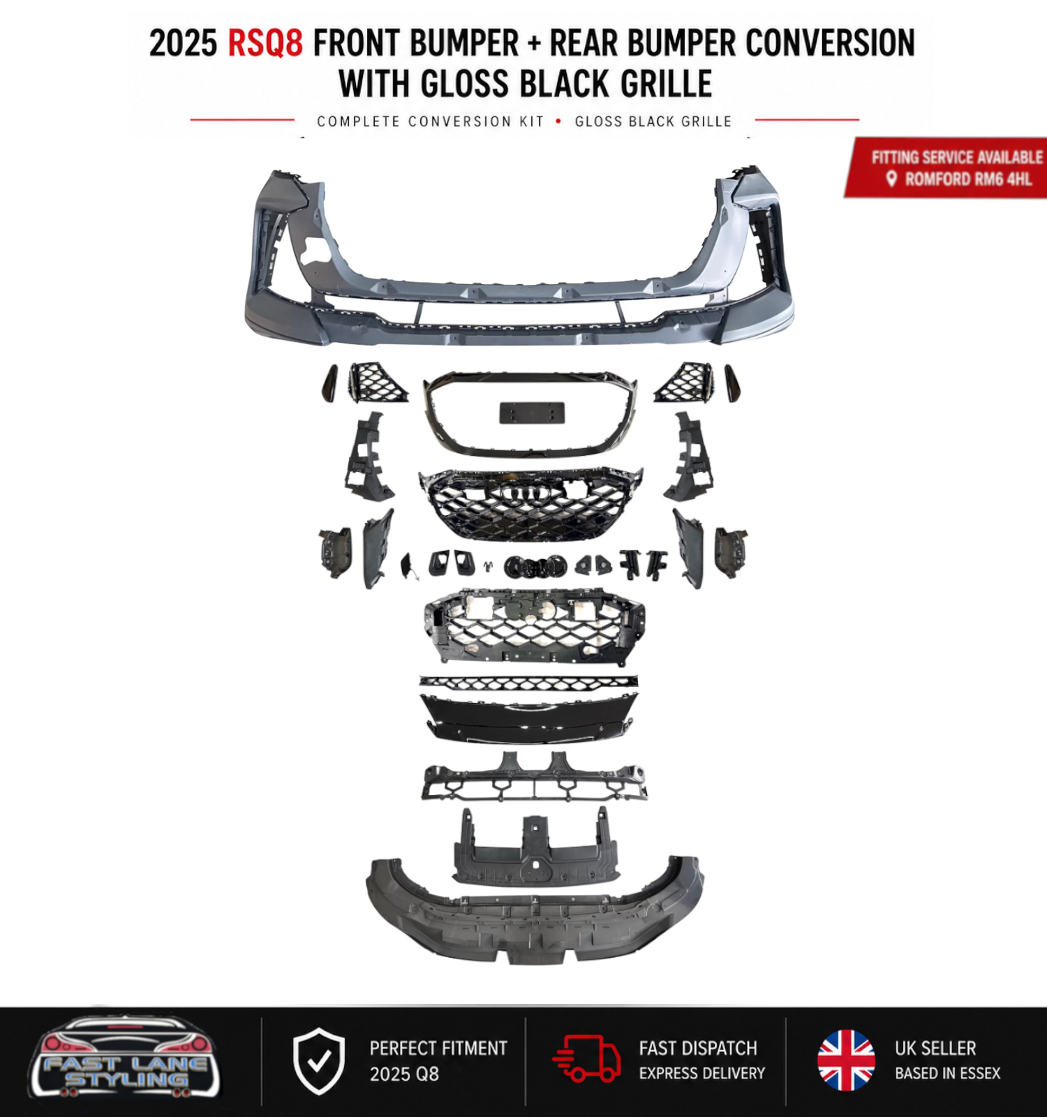 FOR AUDI Q8 2025+ FULL RSQ8 CONVERSION BODY KIT WITH BLACK GRILLE + TAIL PIPES - Image 2