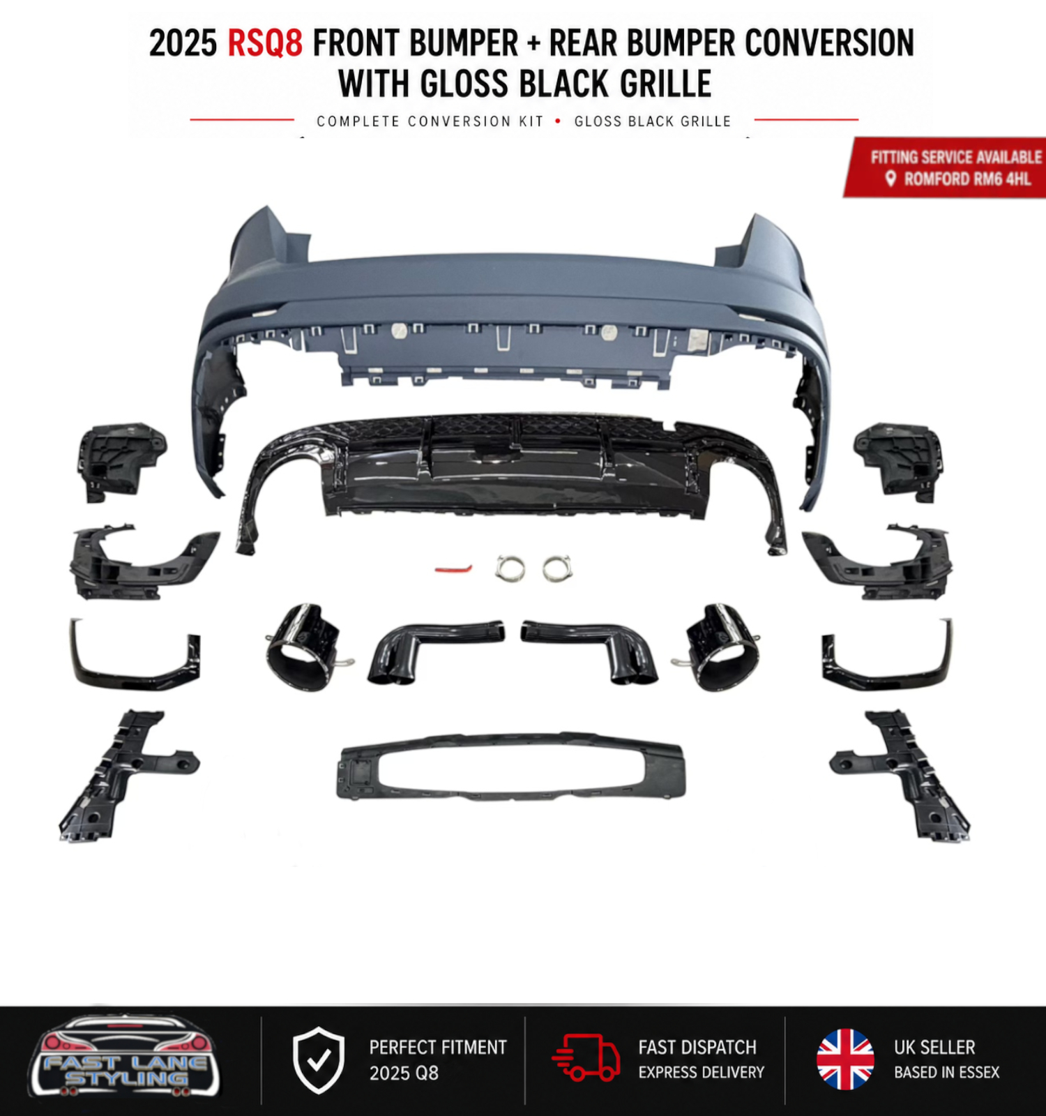 FOR AUDI Q8 2025+ FULL RSQ8 CONVERSION BODY KIT WITH BLACK GRILLE + TAIL PIPES - Image 3
