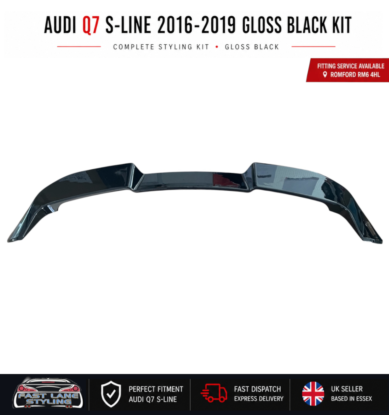 FOR AUDI Q7 S-LINE 2016-2019 GLOSS BLACK KIT SPLITTER DIFFUSER AND SPOILER - Image 4