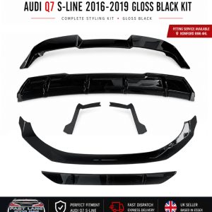 FOR AUDI Q7 S-LINE 2016-2019 GLOSS BLACK KIT SPLITTER DIFFUSER AND SPOILER