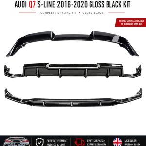 FOR AUDI Q7 S-LINE 2016-2020 GLOSS BLACK KIT SPLITTER DIFFUSER AND SPOILER