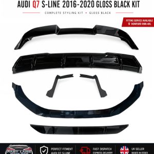 FOR AUDI Q7 S-LINE 2016-2020 GLOSS BLACK KIT SPLITTER DIFFUSER AND SPOILER