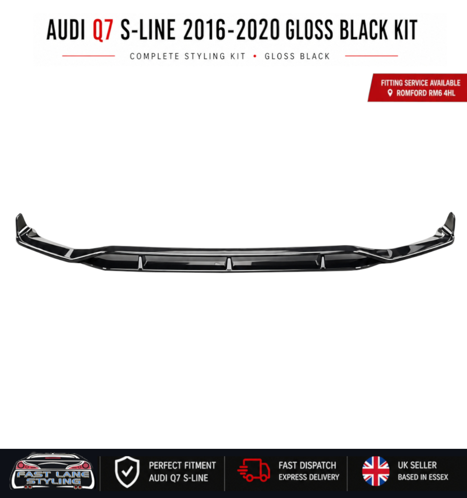 FOR AUDI Q7 S-LINE 2016-2020 GLOSS BLACK KIT SPLITTER DIFFUSER AND SPOILER - Image 3