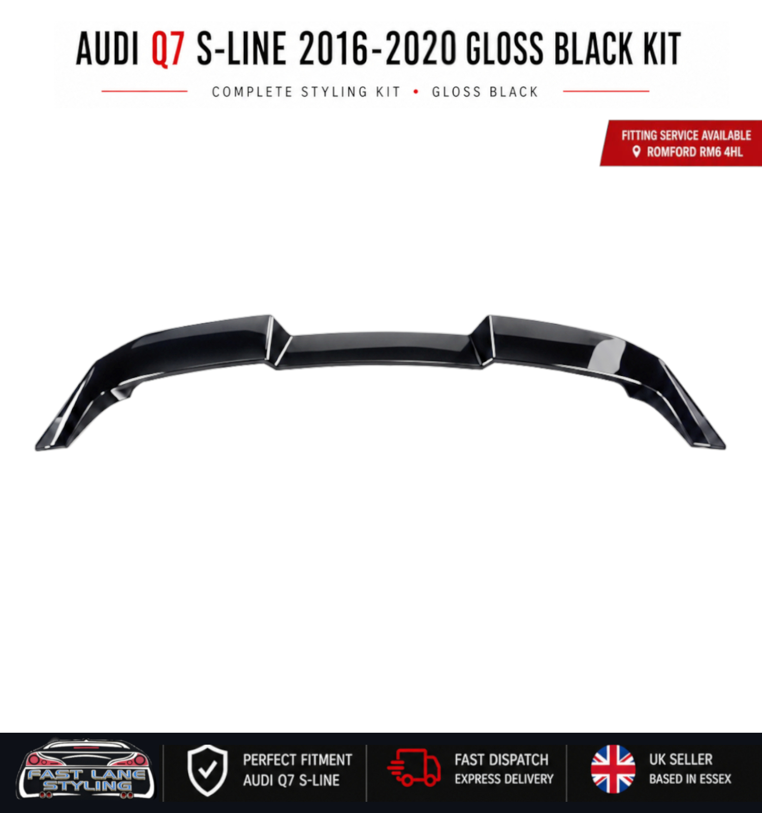 FOR AUDI Q7 S-LINE 2016-2020 GLOSS BLACK KIT SPLITTER DIFFUSER AND SPOILER - Image 6