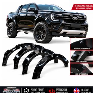 FOR FORD RANGER WILDTRAK 2022+ FENDER FLARE WIDE 9" SMOOTH GLOSS BLACK